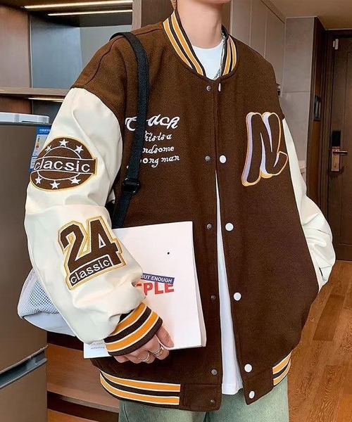 BLANC FICELLE スタジャン オーバーサイズ プリントロゴ スタジアム