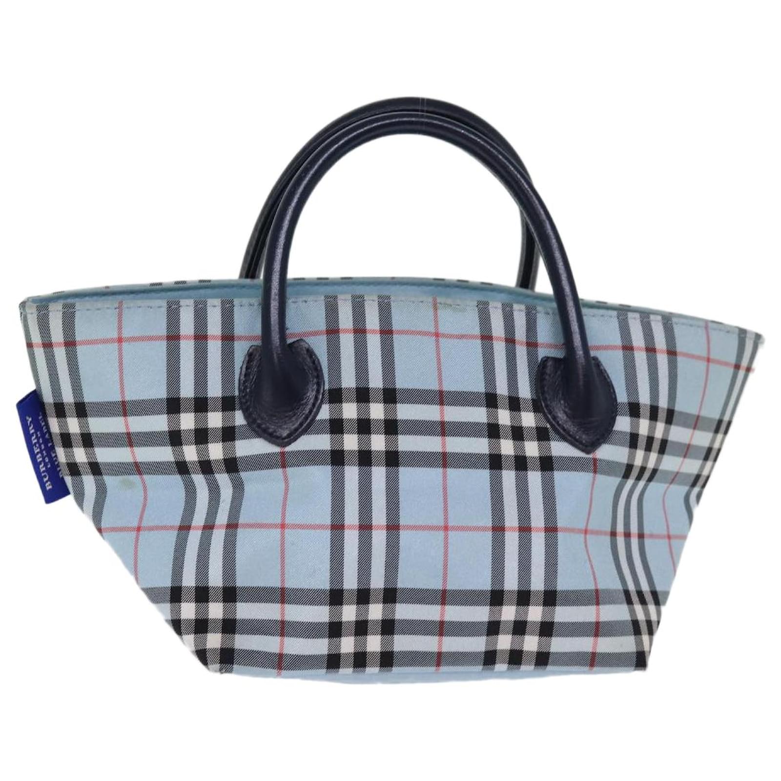 BURBERRY Nova Check Blue Label Hand Bag Nylon Blue Auth bs14211