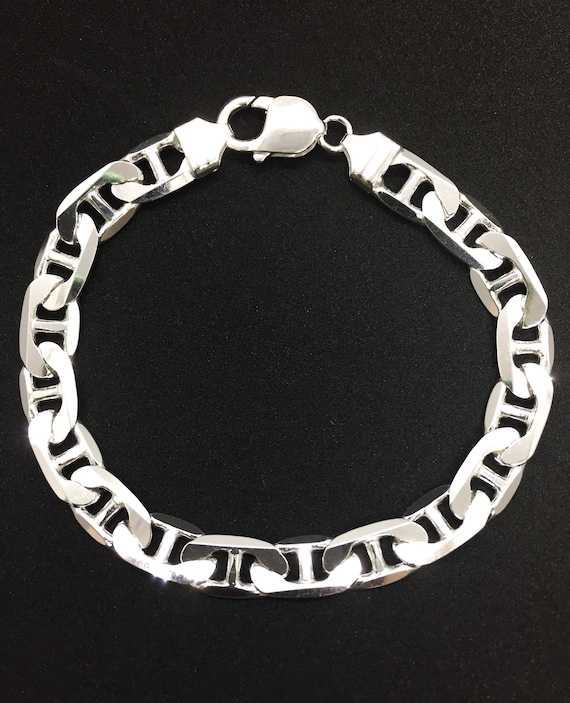 Men's Sterling Silver Bracelet Mariner Link Bracelet 10mm Anchor