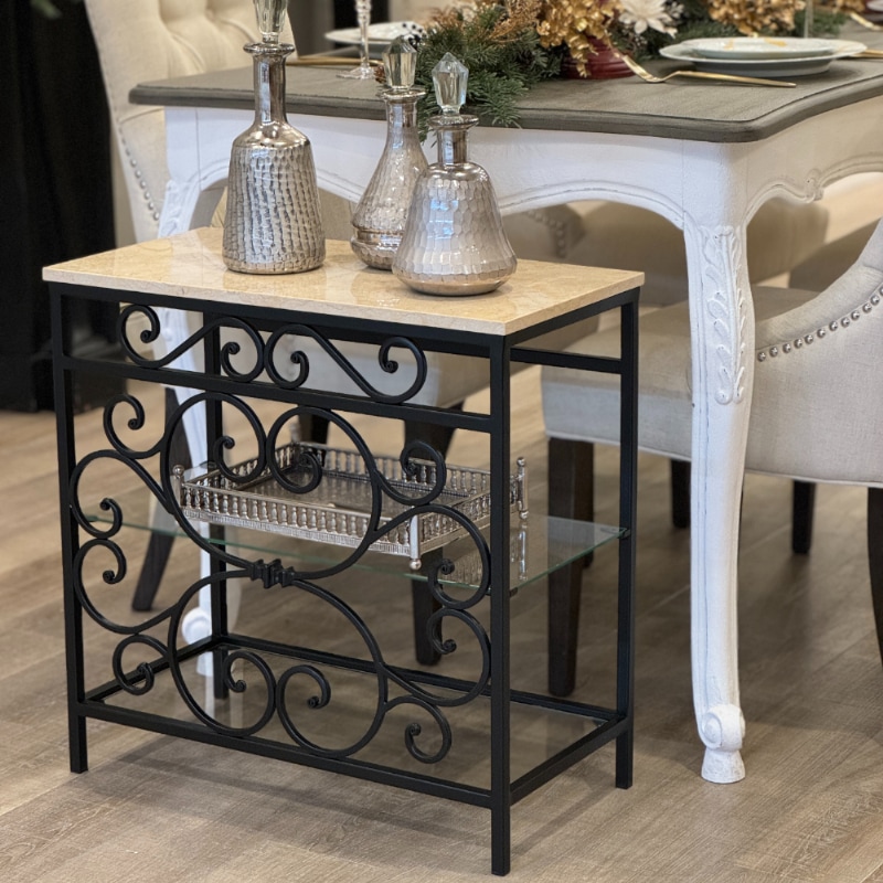 天板大理石 サイドテーブル ガラス棚2段付き | 全ての商品