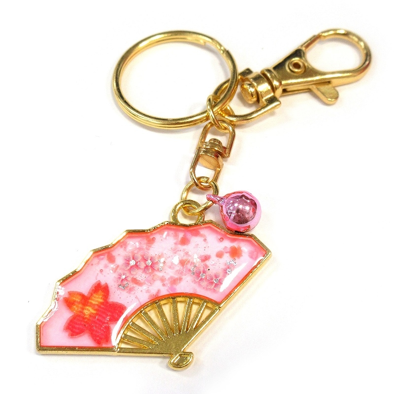 さくら扇子キーホルダー ゴールド/ピンク No.603-508 | 世界の価値ある
