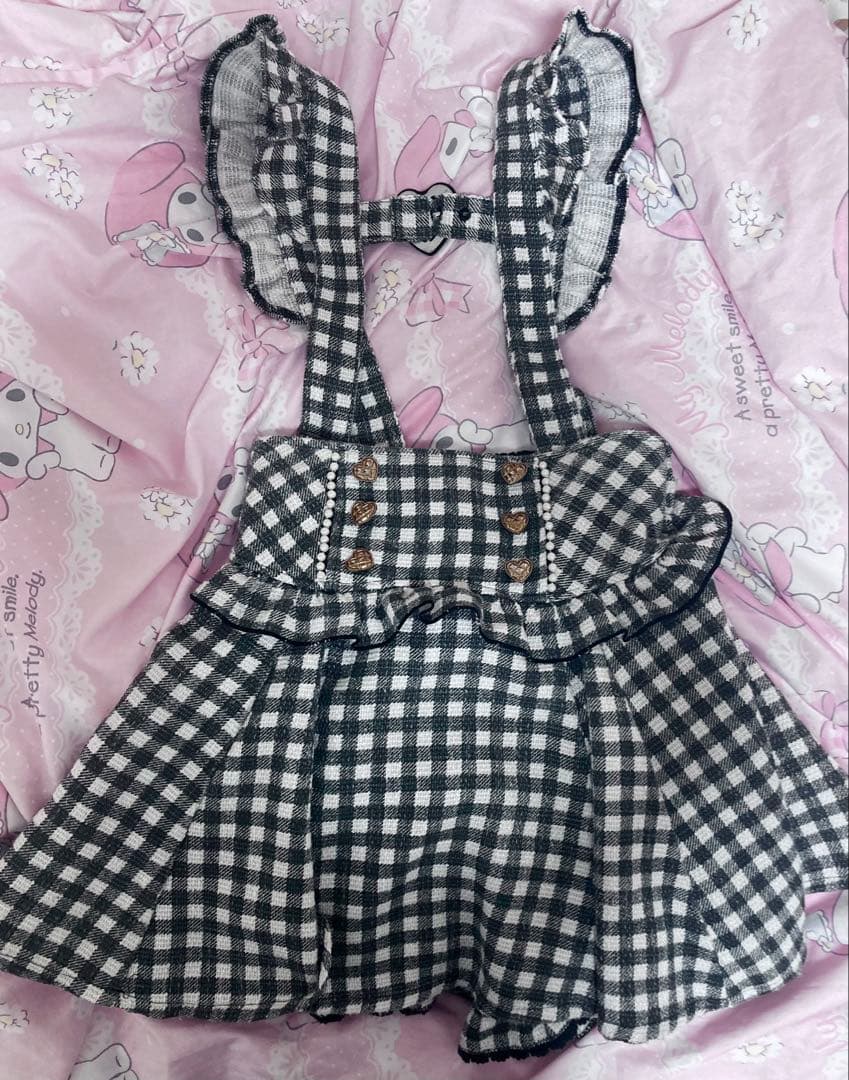 LIZLISA リズリサ ギンガムツイードサスペンダー付きスカパン 黒